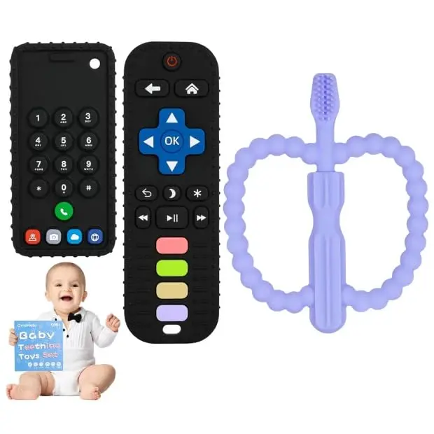 Baby Teething Toys, Remote Control Shape Teething Toys, Cell Phone Teether  Babies, Toy Chew  Babies 3-24 Months, BPA Free & Refrigerator Safe New model