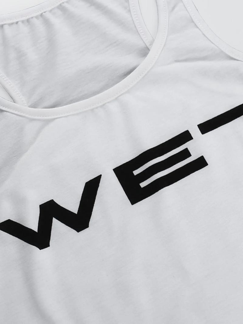 Women's Letter Print Round Neck Tank Top, Casual Streetwear Sleeveless Cropped Top for Summer, Ladies Teen Girls Clothes for Daily Wear