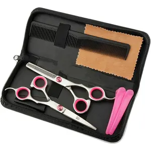 6 Inch Pink Professional Hair Cutting Scissors Thinning Shears Set, Barber Hairdressing Tool for Home & Salon Thinning Texturizing Use