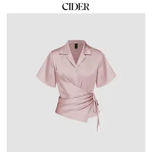 Cider Satin Collar Knotted Shirt