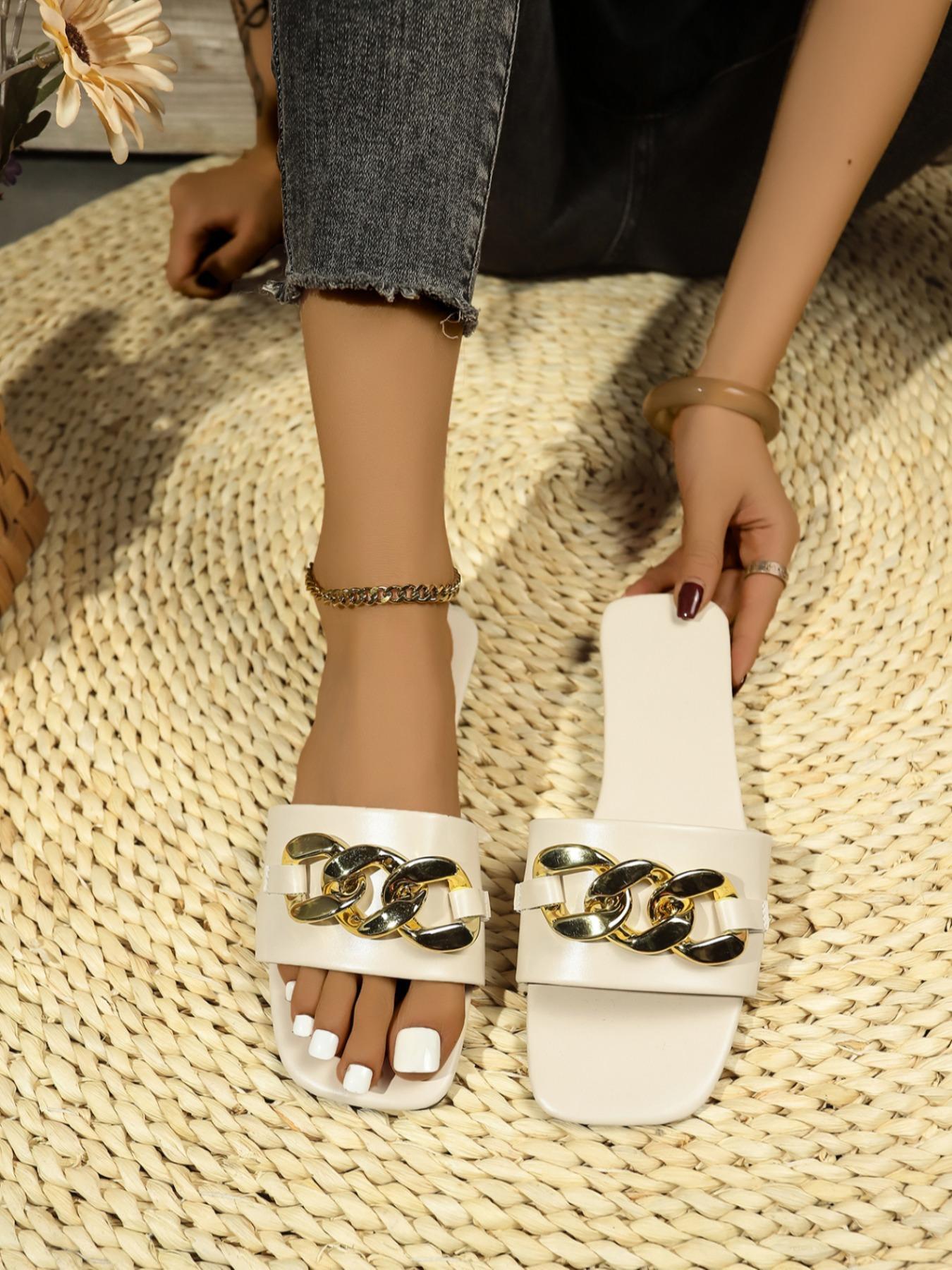 Women's Fashionable Plain Color Slides, Casual Comfortable Flat Sandals for Beach, Outdoor, Daily Wear, Female All-match Round Toe Slide Shoes for Daily Wear, Girl