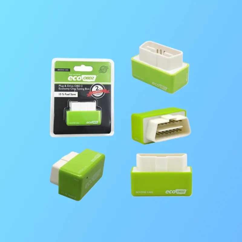 OBD2 Nitro Fuel Saver Chip Module, 12V-24V Gasoline Vehicle Engine Power Booster Eco Tuning Device, Durable ABS Material (5x3cm), Improves Throttle Response, Compact Fit Car Fault Diagnosis Tool, Green