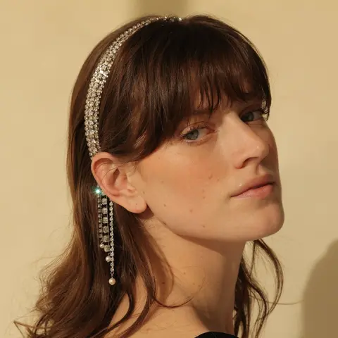 Women's Boho Luxury Rhinestone Pearl Tassel Headpiece - Cowhide, Crystal, Stainless Steel Silver Cap Bridal Accessory for Wedding, Ceremony