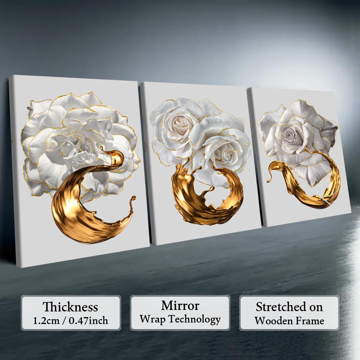 2D Flat Wall Decor Framed 3 Counts/Set, Floral Prints Flower Pattern Painting, Modern Home Decor For Living Room, Bedroom & Office