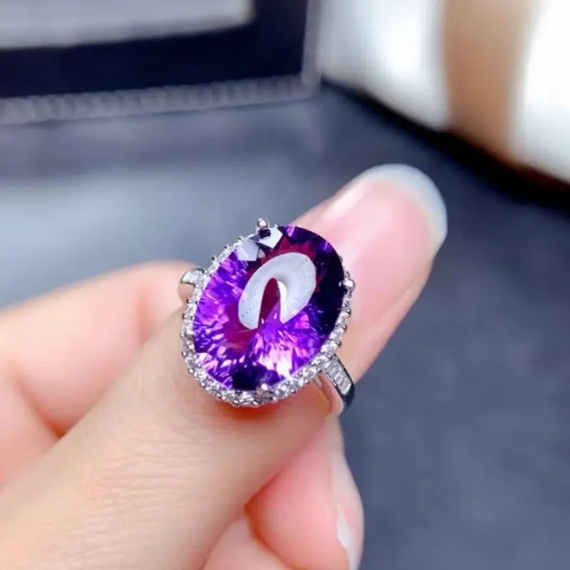 Women's Luxury Natural Amethyst Adjustable Open Ring - Deep Rich Purple Gemstone Female Finger Jewelry, Open Ring Form, Prop 65 Safe for Daily Wear
