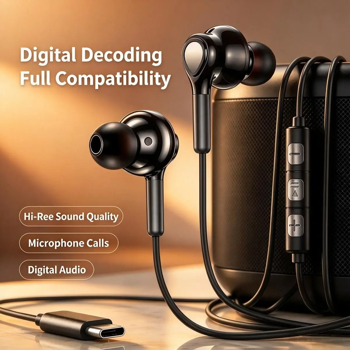 Type-C Wired Earbuds, High-Quality In-Ear Design, Volume Control & Call Function, Compatible with iPhone, Galaxy, Pixel, Tablets, Laptops