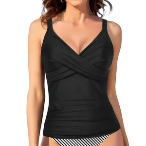 Tempt Me Women Underwire Tankini Top Only - Twist Front V Neck Bathing Suit Swim Top Tummy Control Cross Top 2026  SwimWeek  summervibes