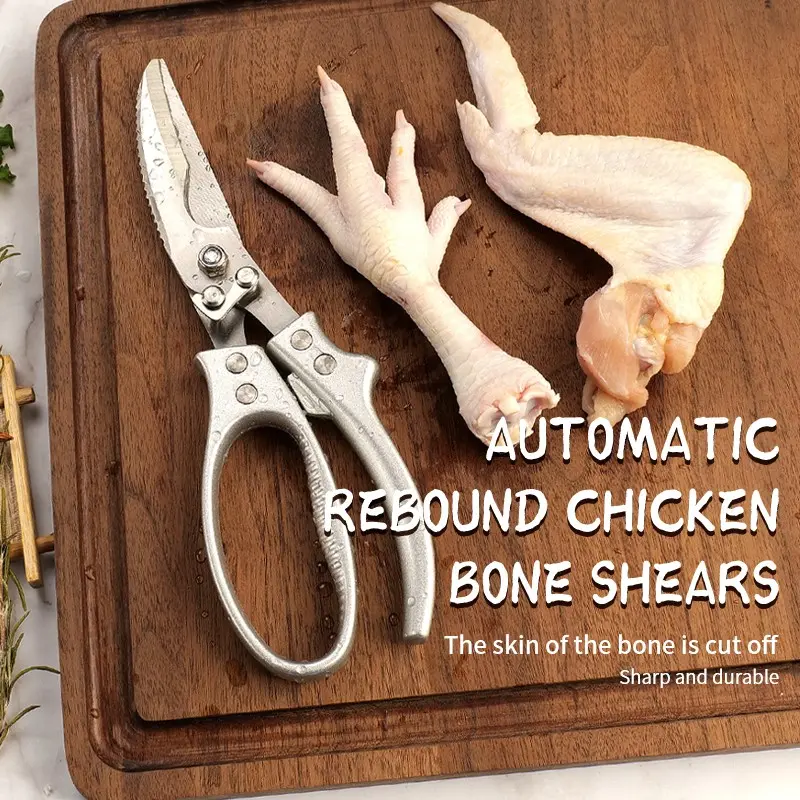 Multi-Functional Chicken Bone Scissor, Stainless Steel Kitchen Shears, Aluminum Handle, Ideal for Meat, Bones, Herbs, Fish, Vegetables