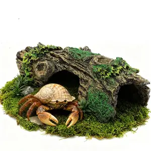 Resin Hollow Tree Stump Hide Cave, Multiple Entrances & Exits, Natural Shelter for Reptiles, Terrarium Decor for Turtles, Frogs, Lizards