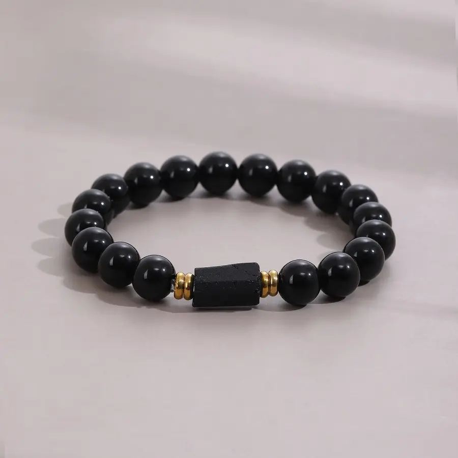 New 8MM tourmaline natural obsidian beaded bracelet men's and women's jewelry