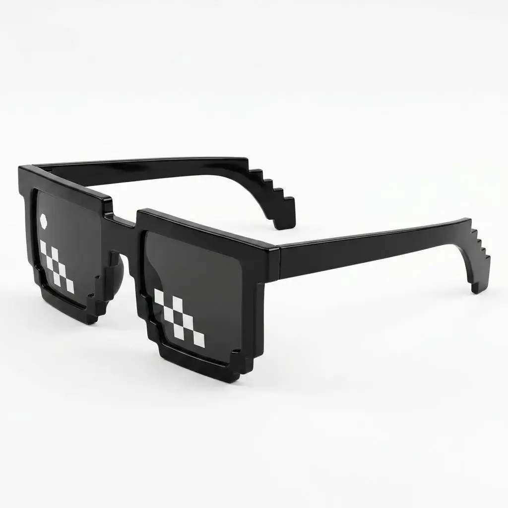 Mosaic Pixel Sunglasses, Square 8-Bit Gamer Style Novelty Eyewear with Barcode Design, Party & Costume Accessories