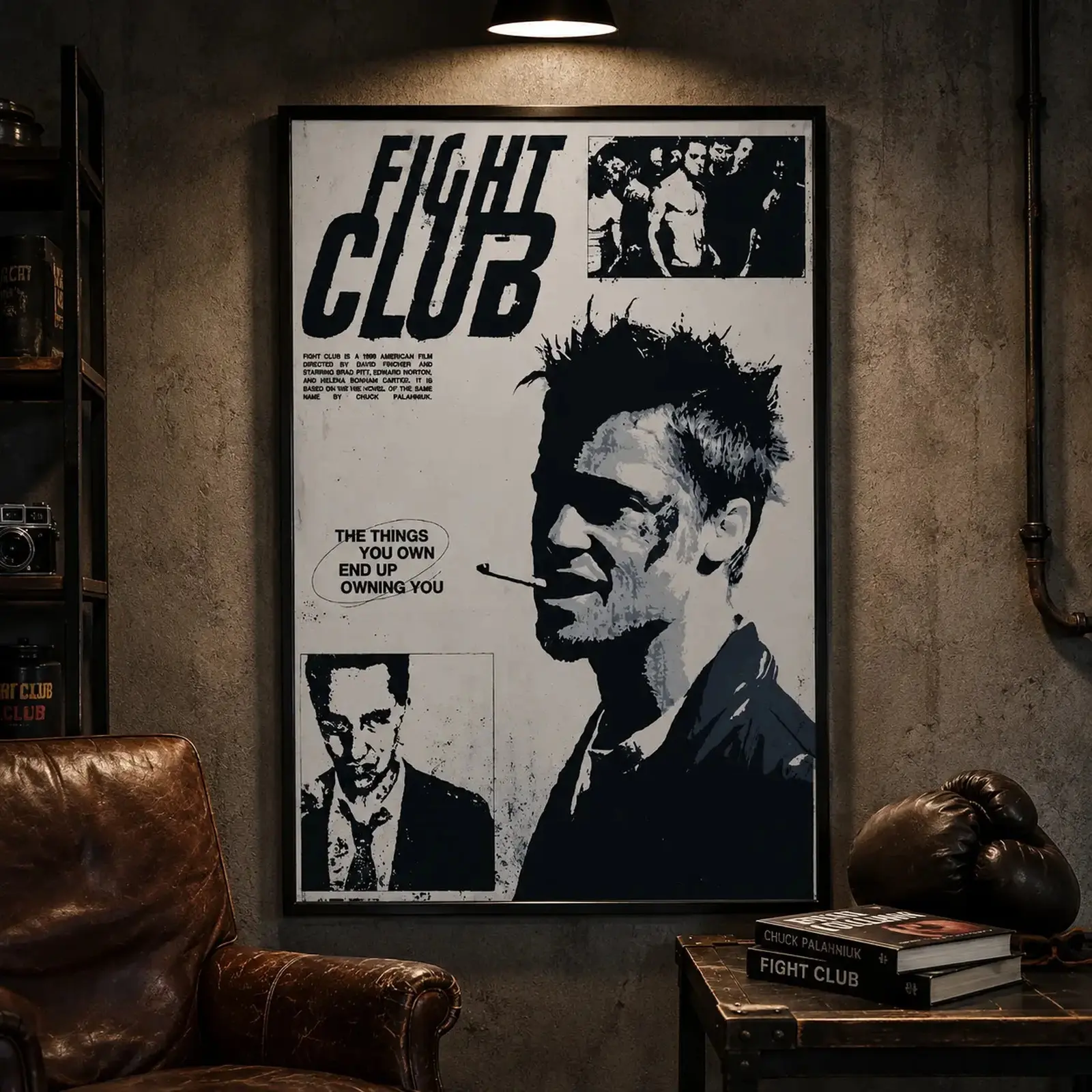 Fight Club Poster by David Fincher Vintage Retro Art Print Minimalist Movie Poster Customizable Home Decor Gift for Movie Lovers Classic Cinema Touch, Canvas Wall Art Print, Vintage Movie Wall Decor for Bedroom Dorm Office Man Cave, Gift for Film Fans