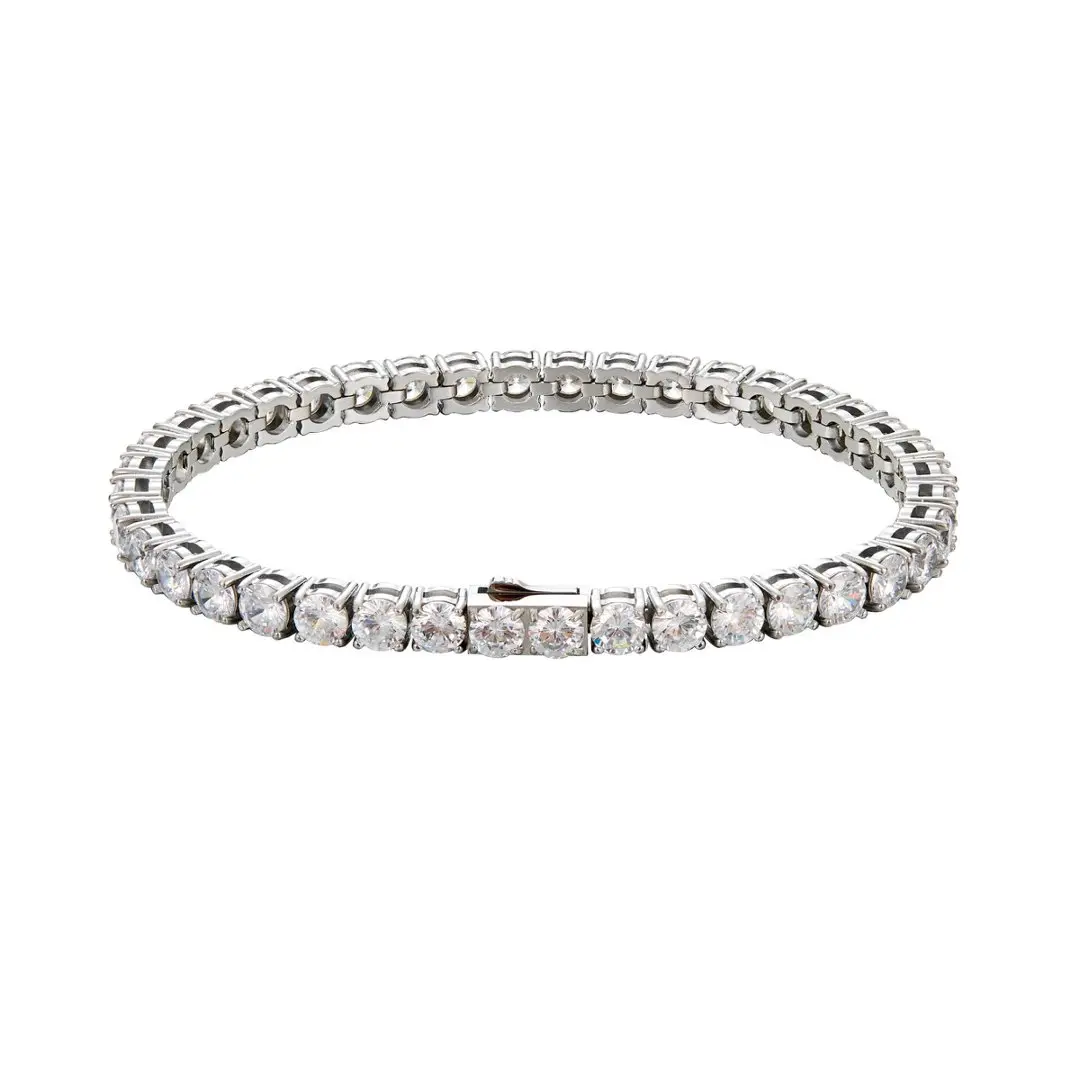 Iced Out Tennis Bracelet, 3mm Prongless VVS1 Synthetic Diamond Jewelry, Unisex Chain for Wrist Stack, Recycled Metal with Double-Locked Lobster Clasp, Birthday Gift, Iced Out River Effect, Diamond Iced Out Bracelets & Bangles