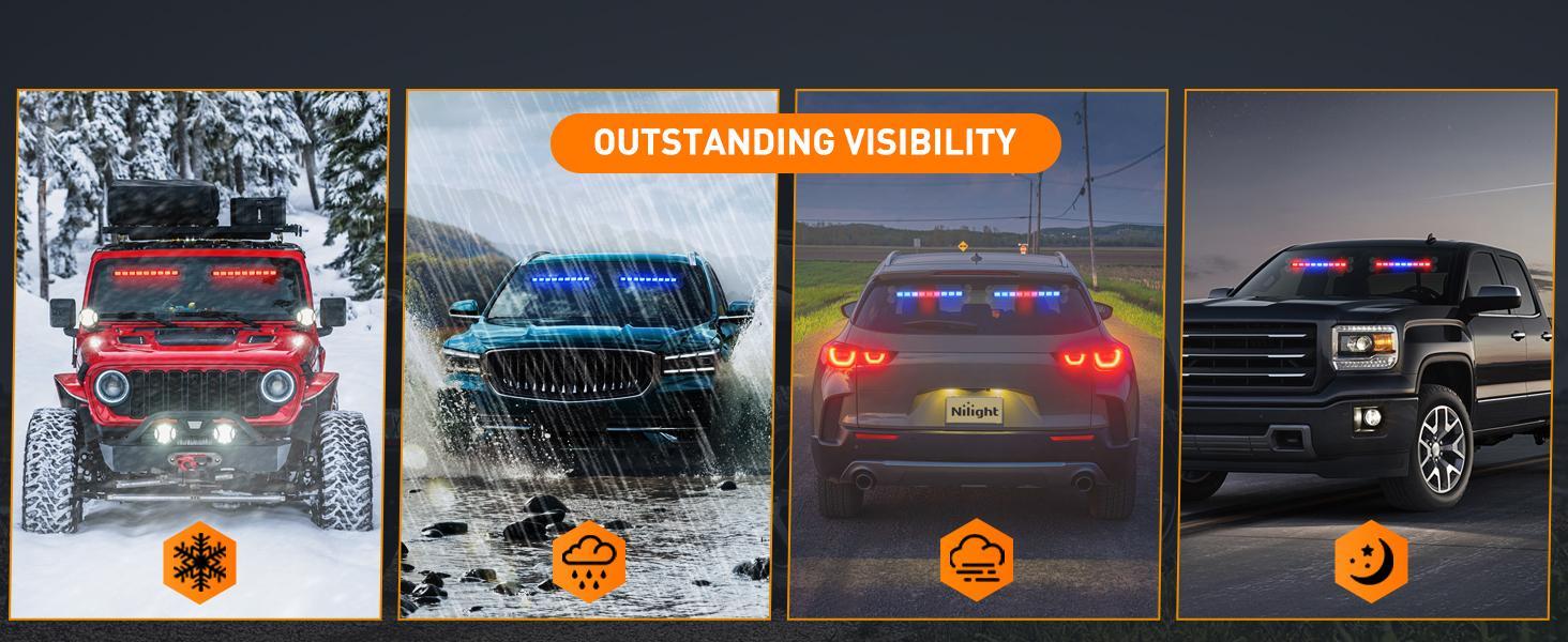 Nilight 162 LED Traffic Advisor Strobe Light Bar 2-in-1 Red Blue  Warning Hazard Lights with Controller 4 Switchable Color 36 Flash Pattern for Trucks Cars Tow Plow Construction Vehicles