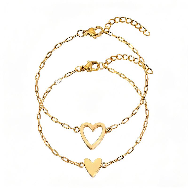 Stainless Steel Bracelet Hollow Heart Adjustable Minimalist Dainty Gift For Women Best Friend Couple