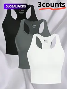 3-piece women's outdoor sports top with exposed navel vest, running yoga fitness sleeveless sports shirt, Backless Sports Tank, Yoga Workout Vest