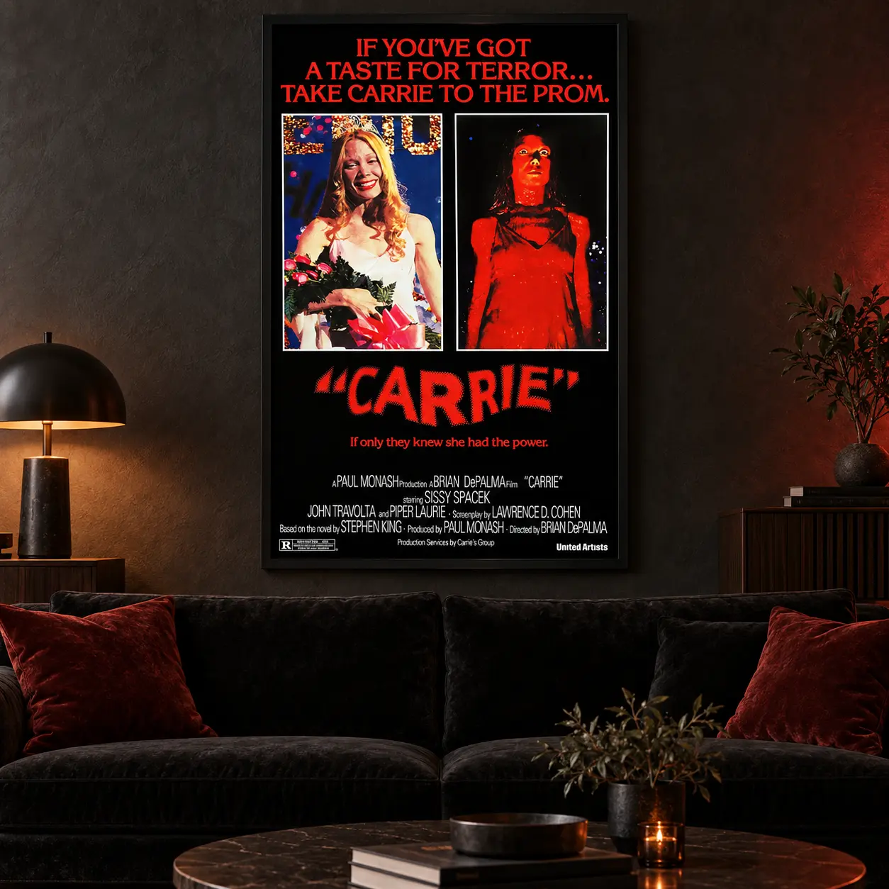 Vintage Prom Queen Horror Wall Art, Retro Supernatural Thriller Poster with Dramatic Red and Black Design for Bedroom, Home Theater and Halloween Decor