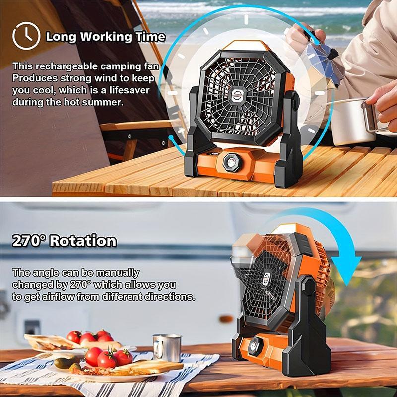 Outdoor Camping Adjustable Fan, Rechargeable Personal Fan with LED Lantern Illumination, Portable 270° Rotation Cooling Fan with Hook for Travel Picnic Fishing Outdoor Camping Adjustable Fan, Rechargeable Personal Fan with LED Lantern Illumination, Portable 270° Rotation Cooling Fan with Hook for Travel Picnic Fishing