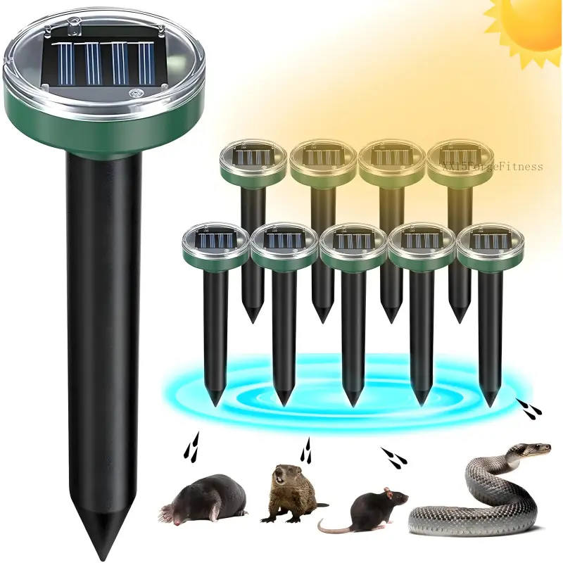 Solar Powered 10 Pack Snake Repellent Ultrasonic, Groundhog Repeller Sonic Mole Deterrent Spikes, Snake Gopher Mole Vole Repellent Outdoor for Lawn Garden & Yard electronic pest flash lightXX15ForgeFitness
