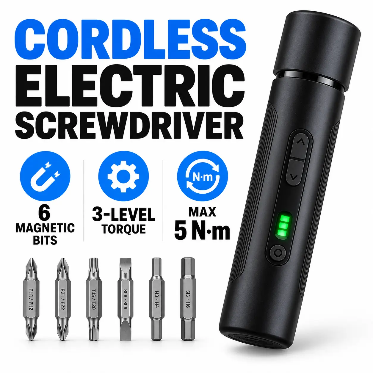 Multi-Purpose Electric Screwdriver Set with Adjustable Torque, Magnetic Double-Ended Bit Kit and Cordless Design for Electronics, Furniture Assembly and Handmade Projects