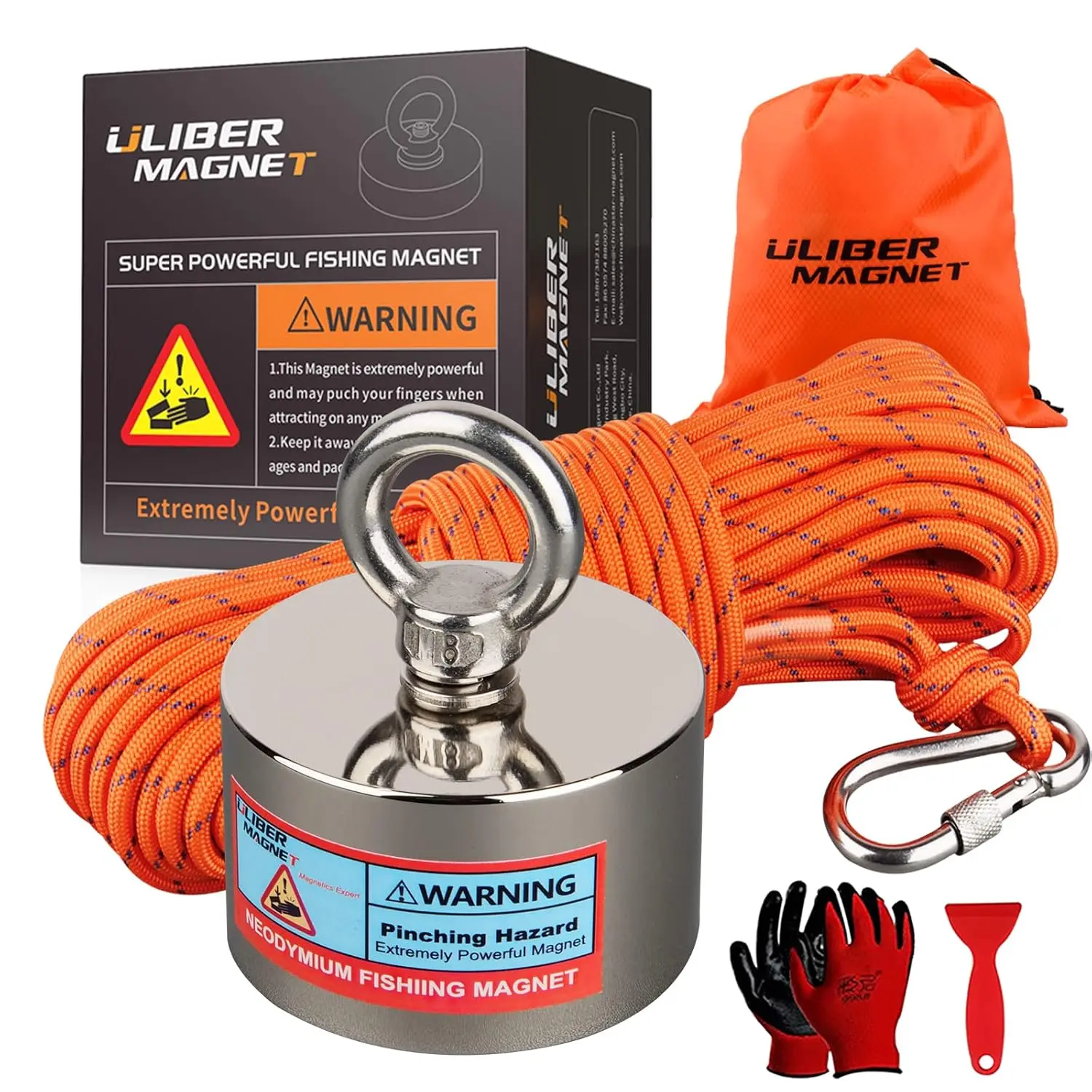 Large Neodymium Recycling Duty Magnet Fishing Kit with 1000lbs Pull Force, 66ft Rope for Retrieval, Salvage