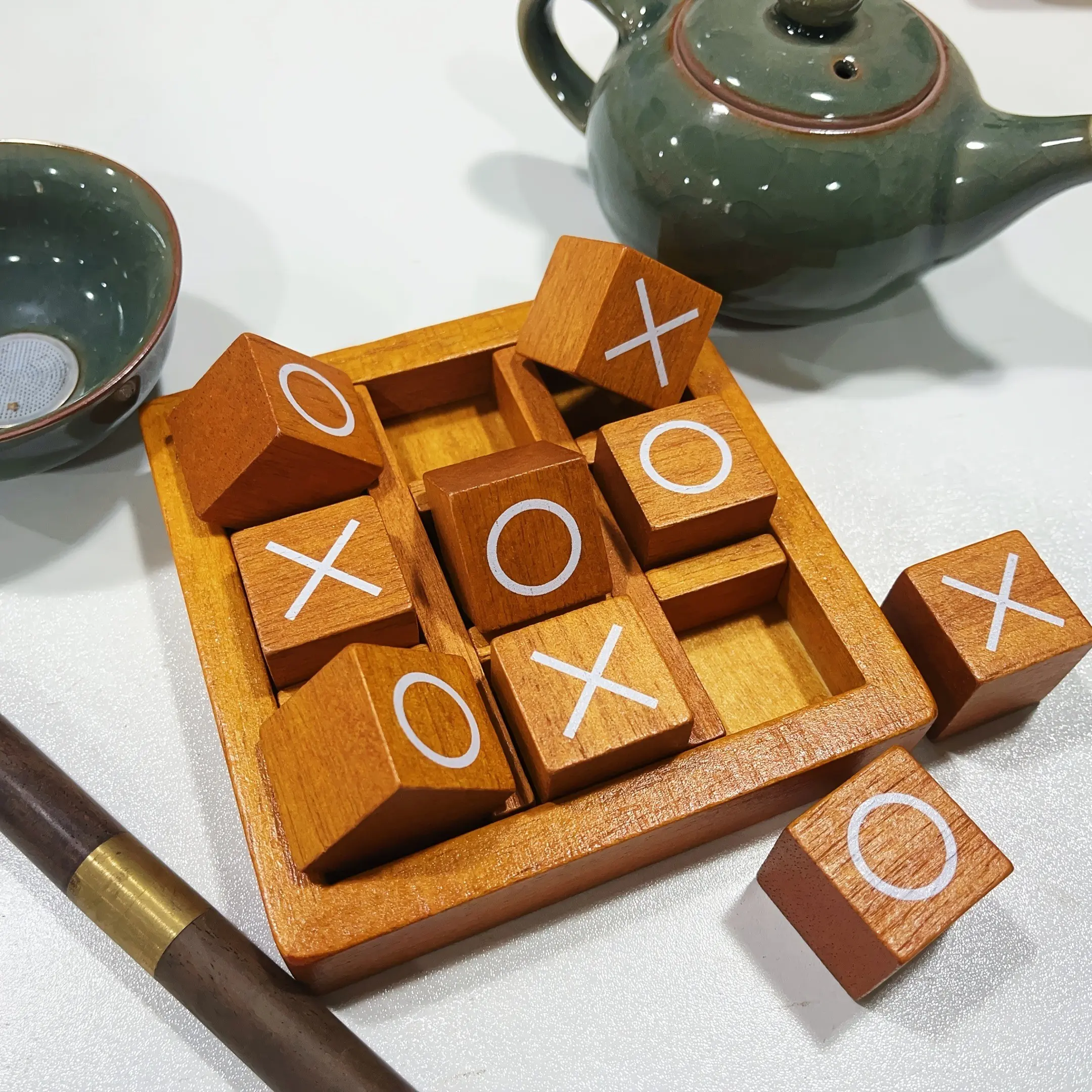 Classic Wooden Tic Tac Toe Game Set, 9 Pieces with Base, Perfect for Family Game Night, Home Decor, Coffee Table, Living Room, Christmas Gift