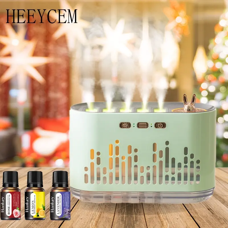 Music Humidifier Diffuser, Essential Oil Diffuser, with Colored Flame Spray, Voice Control, Aromatherapy Essential Oil, Automatic Shutoff, Timer, Suitable for Bedroom, Home Office, Decoration, Gift for Friends