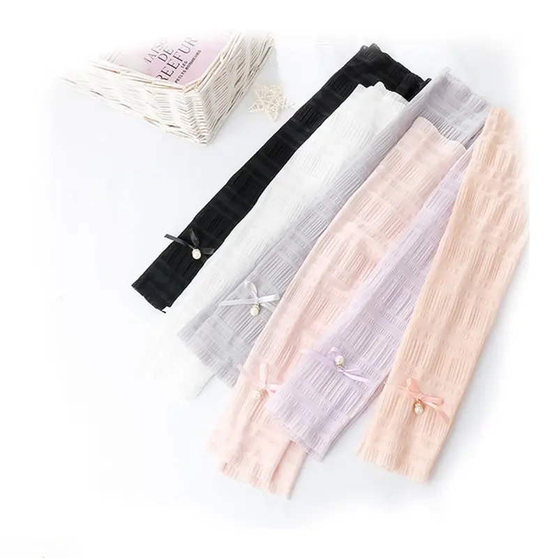 5PCS Elegant Pearl Bow Arm Sleeves for Women Aesthetic Summer Lightweight Fabric Fashion Accessory Trendy Chic Arm Covers