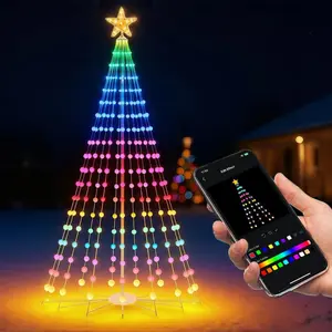 9FT Smart Christmas Cone Tree, Prelit Color Changing Outdoor Christmas Tree Light with Remote Music Timer for Yard DecorationsDD22HomeCookJoy