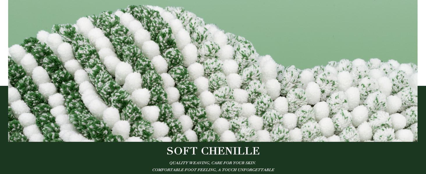 Bathroom Rugs and Mats Sets, 2 Piece Thick Absorbent Chenille Bath Mat Rug Set Non Slip, Soft Shaggy Bath Room Floor Mats for Bathroom, Machine Washable (Hunter Green, 20" x 47" Plus 16" x 24")