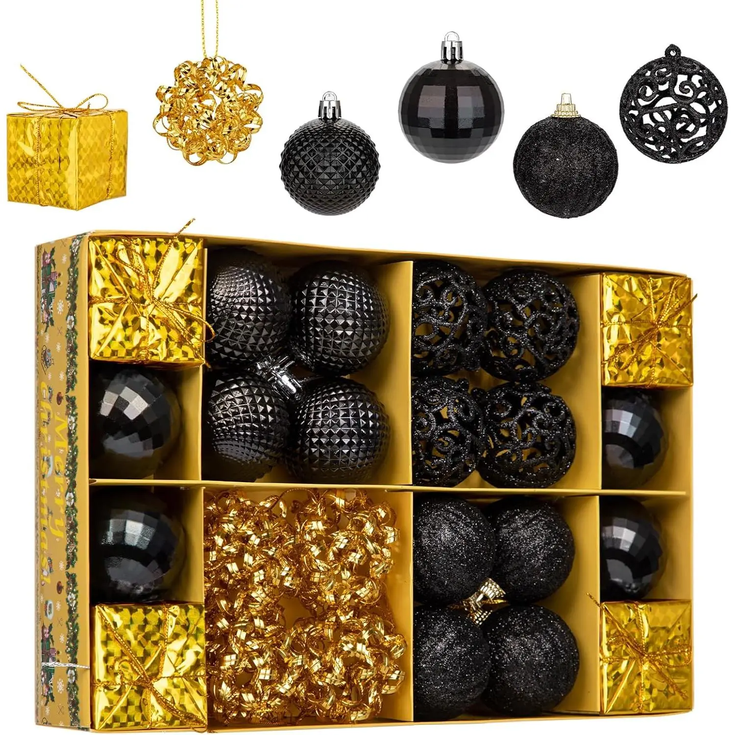 Christmas Ball Ornaments Set, 24ct Black and  Shatterproof Christmas Ornaments Tree Decorations, 1.9 Inch Decorative  Ornament Bulk for Xmas Holiday Party Decor