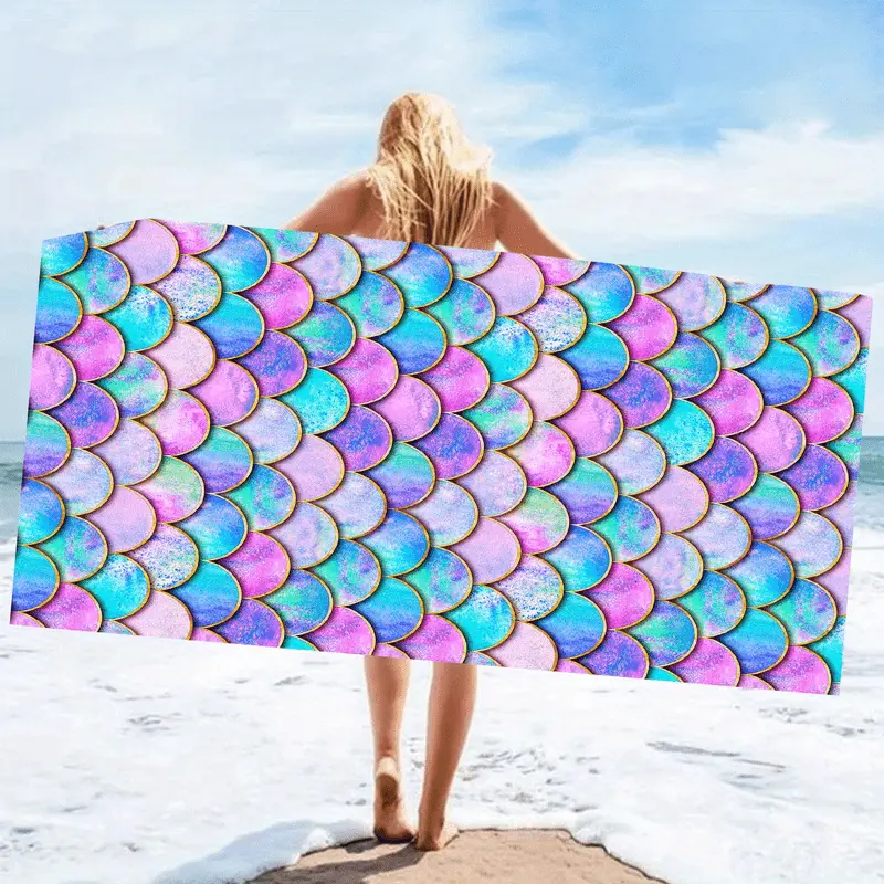 portable,,hostess,gift,,xl,luxury,bathtowels,decorative,boat,personalized,custom,towels,drying,Mermaid Fish Scale Swim Robe Beach Towel Poncho Wrap Quick Dry Absorbent Soft Microfiber Lightweight Multifunctional Car Seat Sweat Towel for Women Pool Swim Su