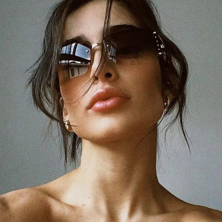 Retro Rimless Square Sunglasses – Y2K Matrix Style Edgy Unisex Shades, Trendy Narrow Frame Sun Glasses for Men & Women, 90s Vintage Techwear Aesthetic
