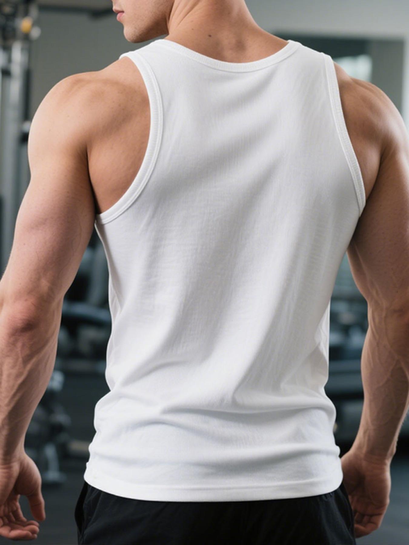 Men's Solid Round Neck Tank Top, Regular Fit Casual Comfy Breathable Sleeveless Top for Gym Workout Running, Men's Clothes for Summer, Menswear