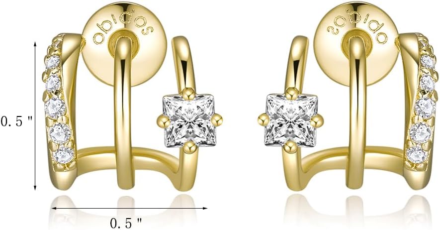 14K Gold Plated Triple Huggie Illusion Stud Earrings | Double Huggie Hoop Earrings for One Hole | Gold Hoop Earrings for Women | Drop earrings