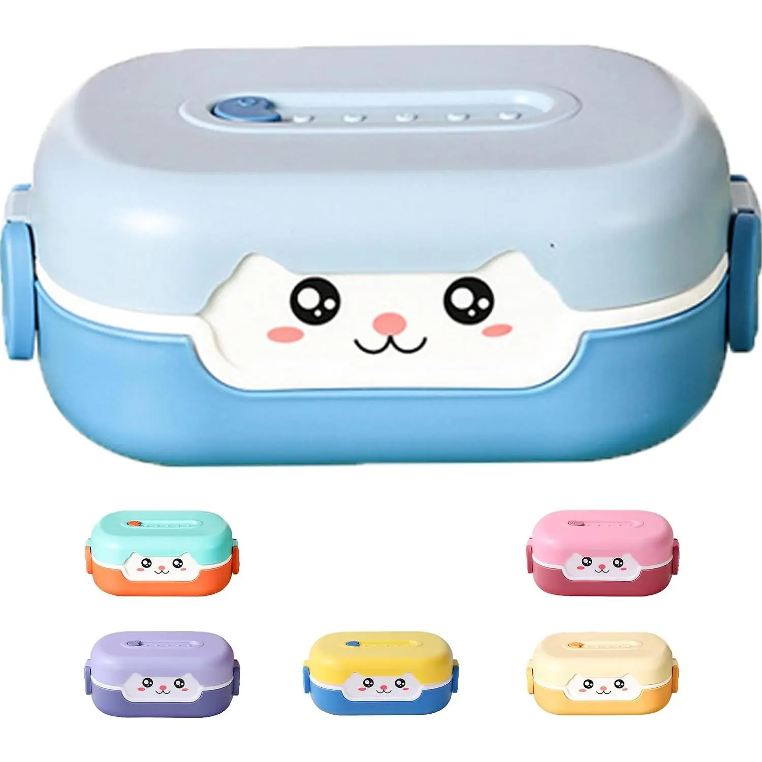 Cute Bento Box, with Cutlery Set Portable Lunch Box, 700ML Leak-proof 2 Compartment Lunch Container,  Snack Box, Microwave/Dishwasher/Freezer Safe, , Snack Container (Blue)