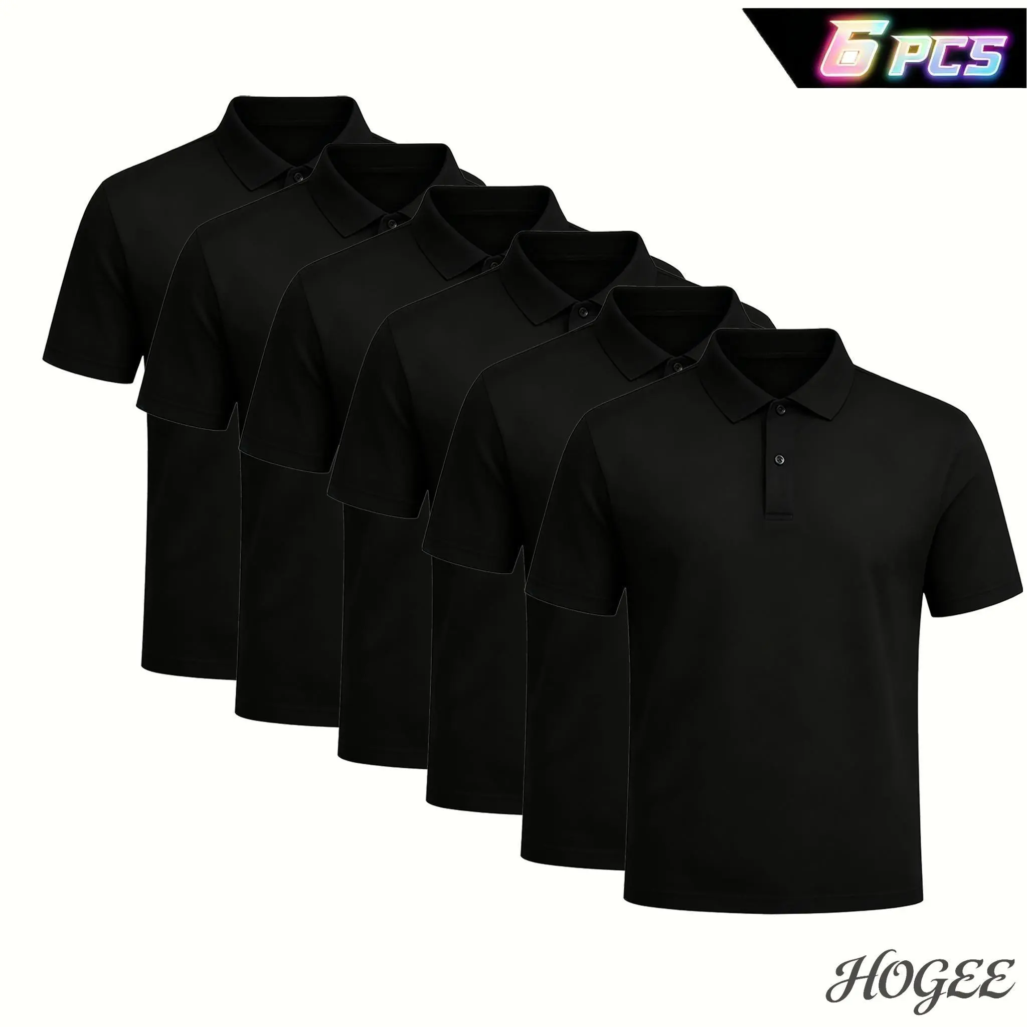KYNAN CLOTHING FACTORY 6-Pack Men’s Solid Button Collared Polo Shirt Set, Versatile Basic Short Sleeve Polos for Golf, Bowling, Summer Business & Daily Wear, Multiple Colors Available, Comfort Fit Durable Outdoor Casual Mens Tops