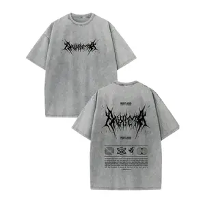 Unisex Gothic Alternative Streetwear Tee, Double Sided Sharp Thorn Metal Script Abstract Symbol Text Graphic T-Shirt, Washed Oversized Comfort Casual Top For Men & Women