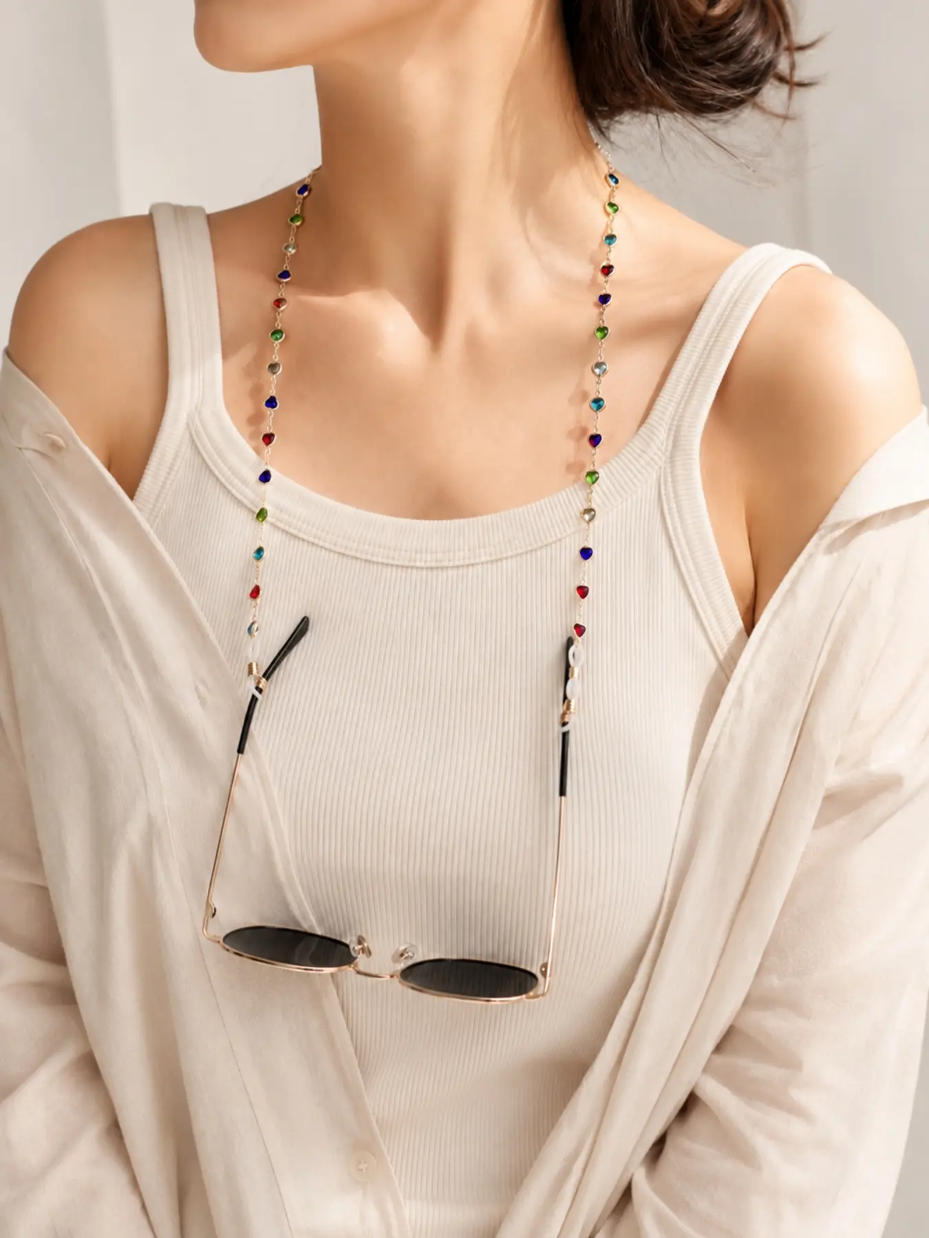 Colorful Heart-Shaped Anti-Slip Eyeglass Chain, Universal Accessory for Glasses, Can Be Used as Necklace or Bracelet, Stylish and Practical