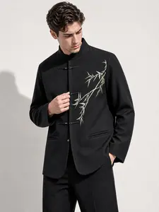 1. PC Men's Spring-Autumn Style Chinese Bamboo Leaf Embroidered V-Neck Jacket, with airplane buttons. Suitable for cheongsam, tunic, and ababa styles. High-end, elegant and fashionable, suitable for parties, travels and daily wear.