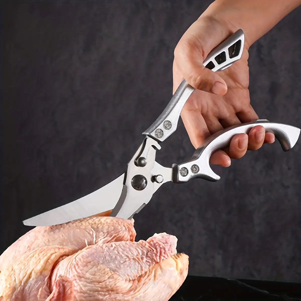 1pc Stainless Steel Kitchen Scissors - Multi-Use Cutter & Utensil for Cutting Meat, Fish, Utensils
