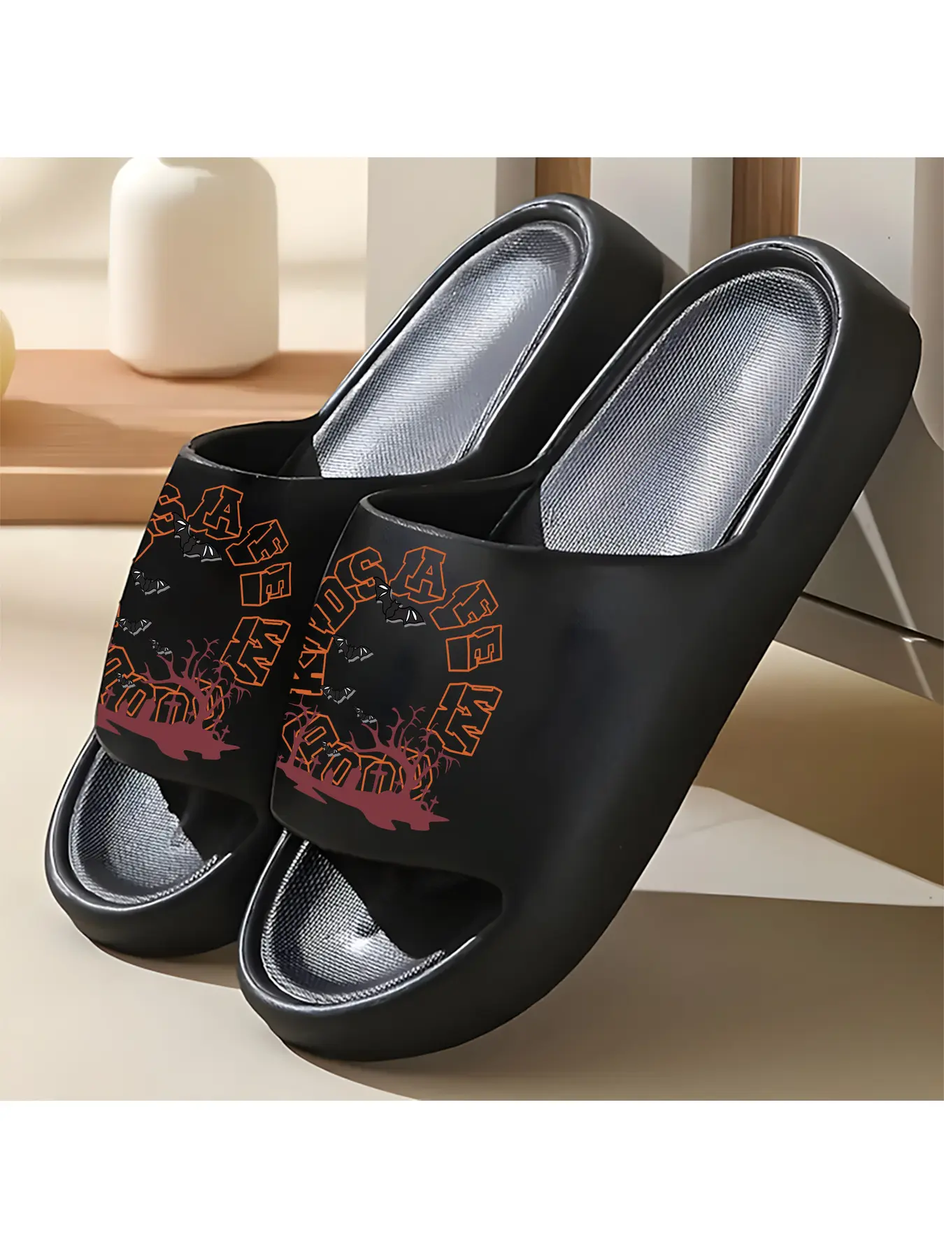 1 pair of unisex, new style slippers, Halloween slippers with bat motifs, women's slippers, indoor/outdoor slippers, holiday gift slippers, room slippers, birthday gift slippers, casual slippers, summer EVA slippers, bathroom slippers