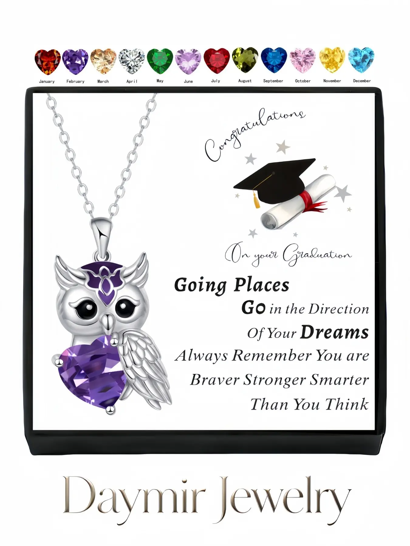"Spirit Wing Heart Owl Necklace" – light luxury niche birthstone clavicle chain, stylish versatile premium owl necklace inlaid with gemstones. Designed for women, an ideal surprise graduation gift for classmates.