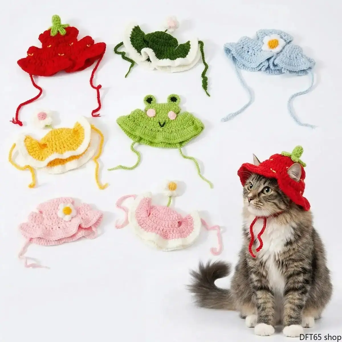Handmade Soft Polyester Knitted Pet Hat Adjustable Elastic Strap Cute Frog Shaped Costume Headwear Light Comfortable Fit For Small Cats Puppies Holiday Party Birthday Photo Outfit Decorative Pet Accessory, Lightweight Fit