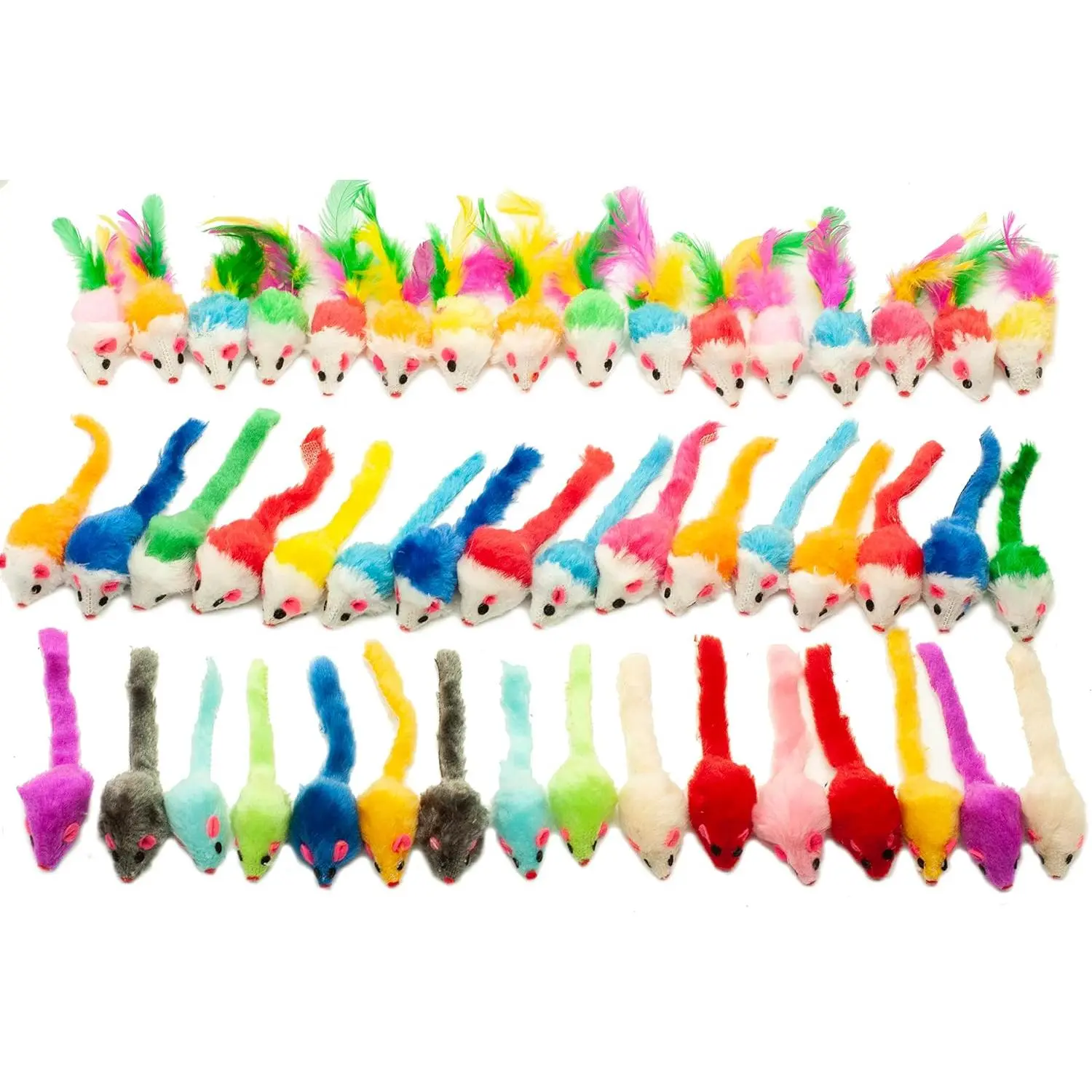 48-Count Assorted Mice Cat Toys Furry Rattle Mouse Kitten Toy Mini Mice for Indoor Cats Interactive Play Color Varies