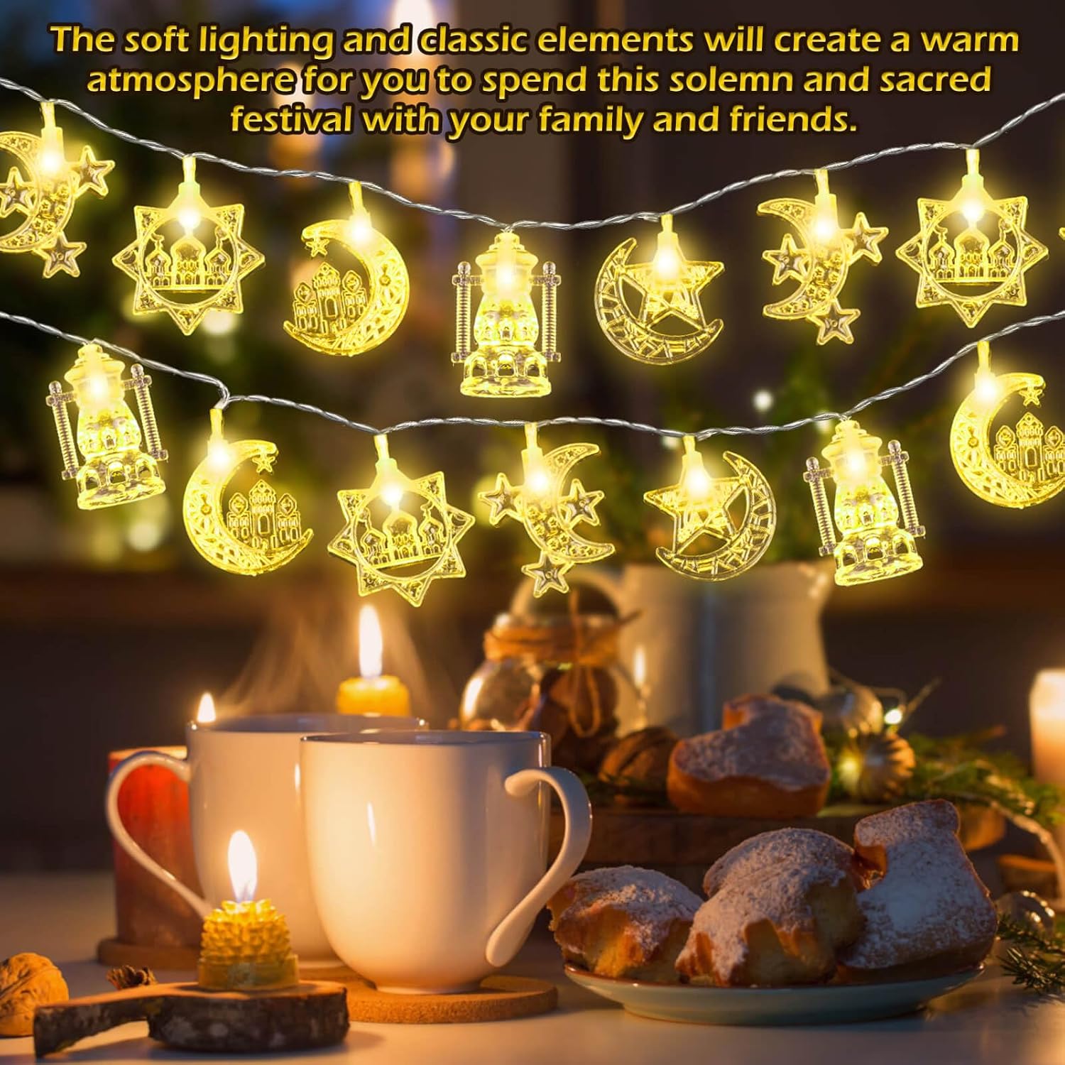 Ramadan String Light, USB Powered Moon Star String Light, Glowing Led Lights, Led Lantern, Eid Decoration Light, Decorative Light for Home Party Wedding Festival, Ornaments