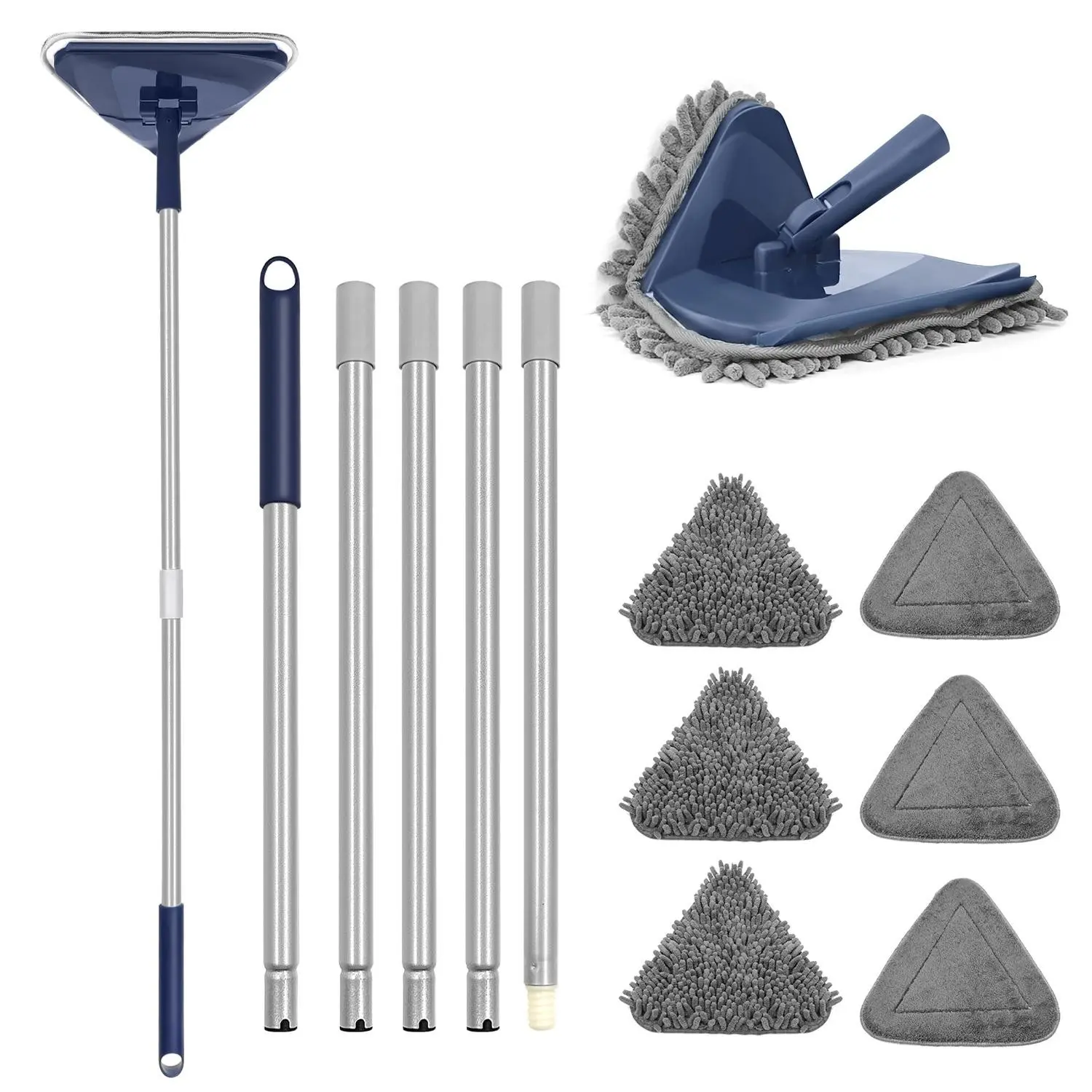 Foldable Mop Set, 1 Set Long Handle Mop with Replacement Pole & Pad & Head, Household Cleaning Tool for Home Kitchen Bathroom