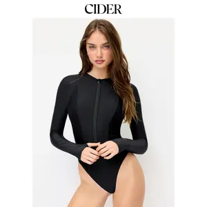 Cider High Stretch Round Neck Zipper One-piece Swimsuit