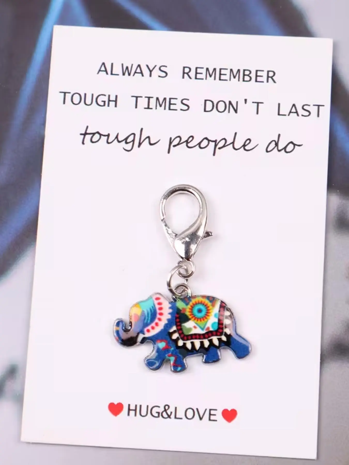 5PCS/10PCS Unique Elephant Keychain With Inspirational Encouragement Pocket Hug Cards-"ALWAYS REMEMBER TOUGH TIMES DON'T LAST Tough People Do.",Inspirational Friendship Elephant Gift Bag,Gift For Friends and Classmates, Motivational Present