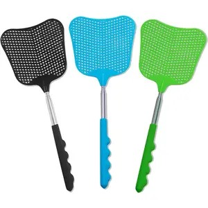 Fly Swatters 3 Pack, Durable Telescopic Stainless Steel Handle, Heavy Duty Bug Zapper Racket, Upgraded Plastic Fly Swatter Set for Indoor Outdoor Home Hiking Camping Garden, Blue Black GreenGift.